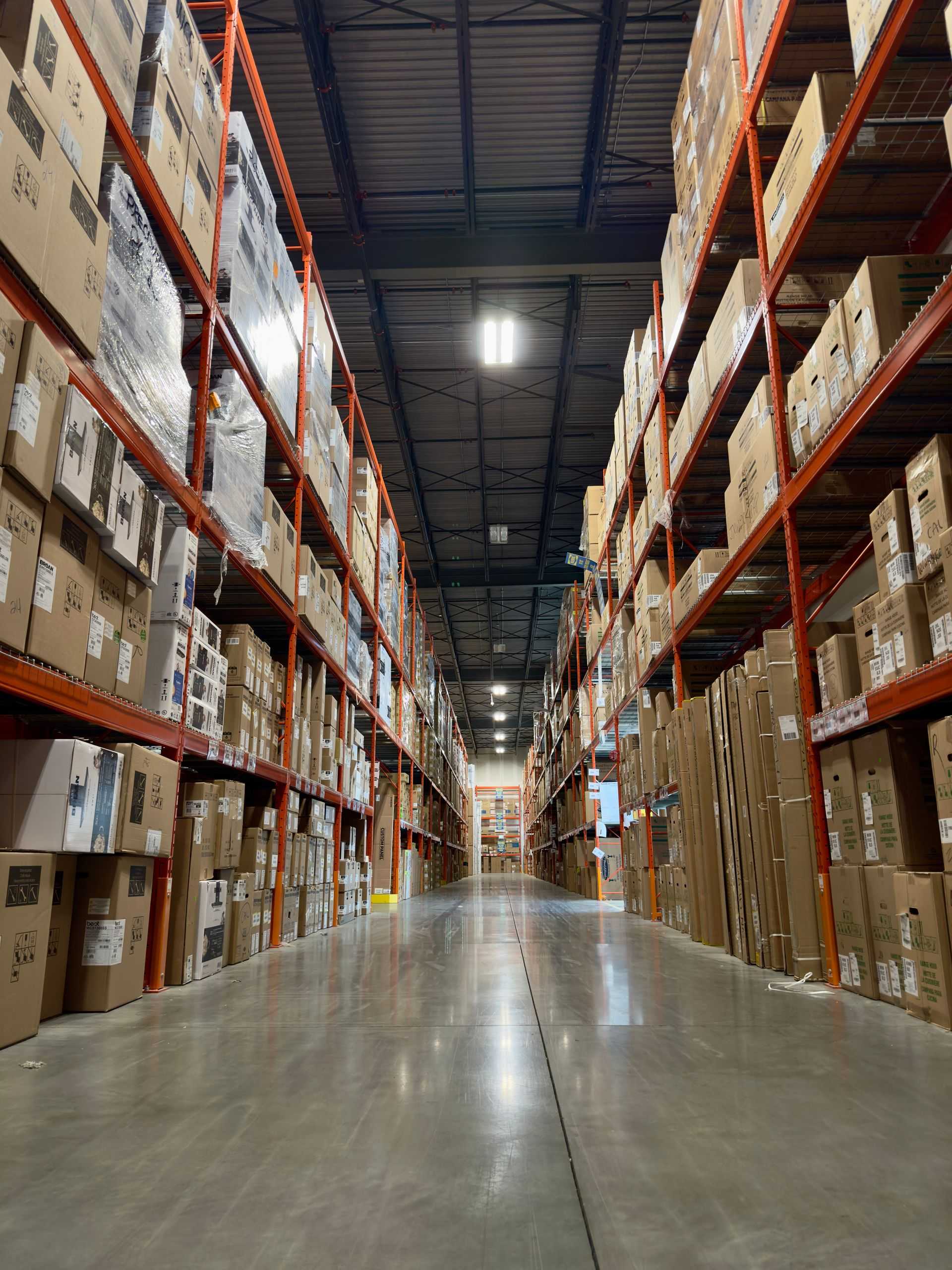 Wide warehouse racking aisle representing efficient, organised warehouse operations